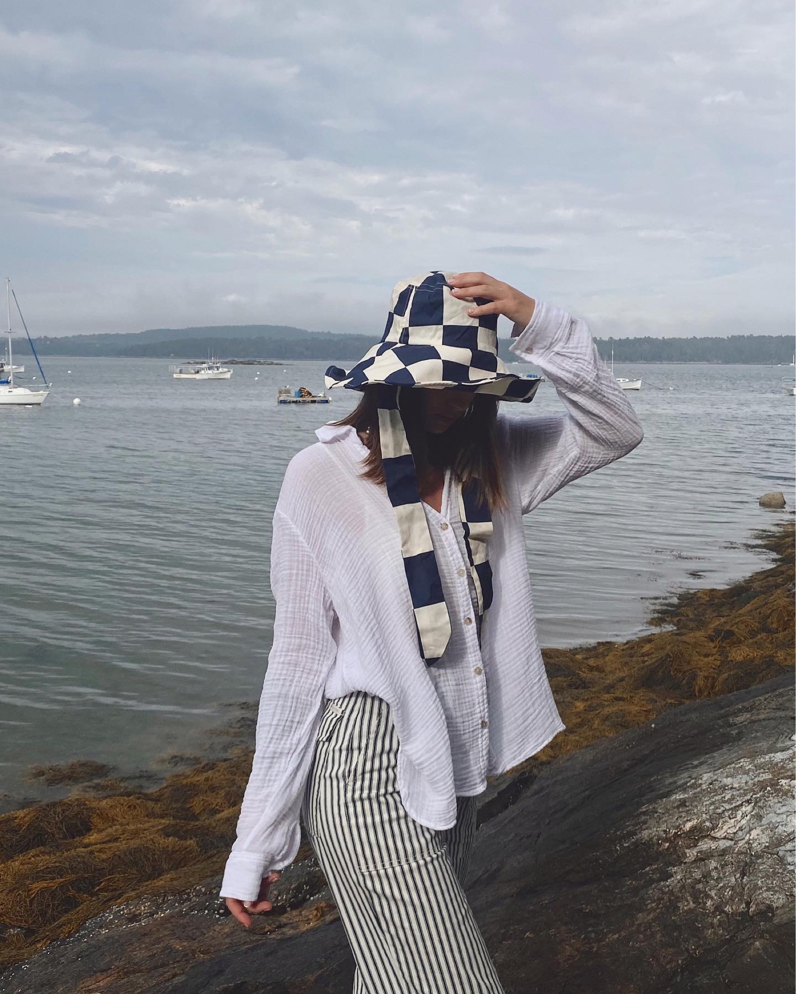 The perfect end of summer outfit to wear to the beach in Maine when it starts to get a little cooler. My funky fun bucket hat is on sale right now from Brixton🤍 🌊 

#LTKfindsunder100 #LTKU #LTKstyletip
