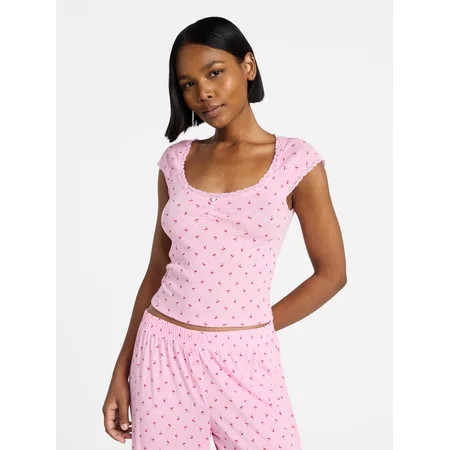 No Boundaries Sleep Pointelle Knit Baby Tee Women’s XXS-3X | Walmart (US)