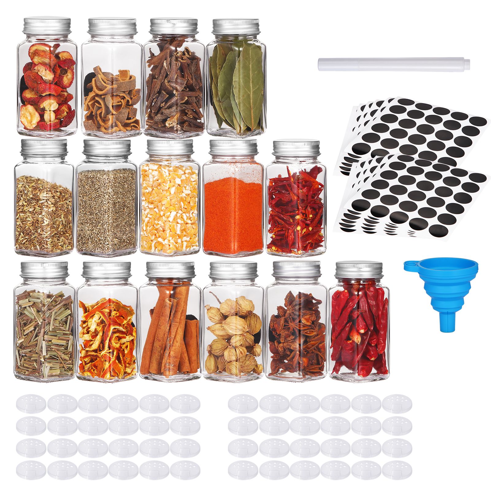 48 Pcs Glass Jars with Labels, 4Oz Square Spice Jars Bottle with Sealing Lids | Walmart (US)