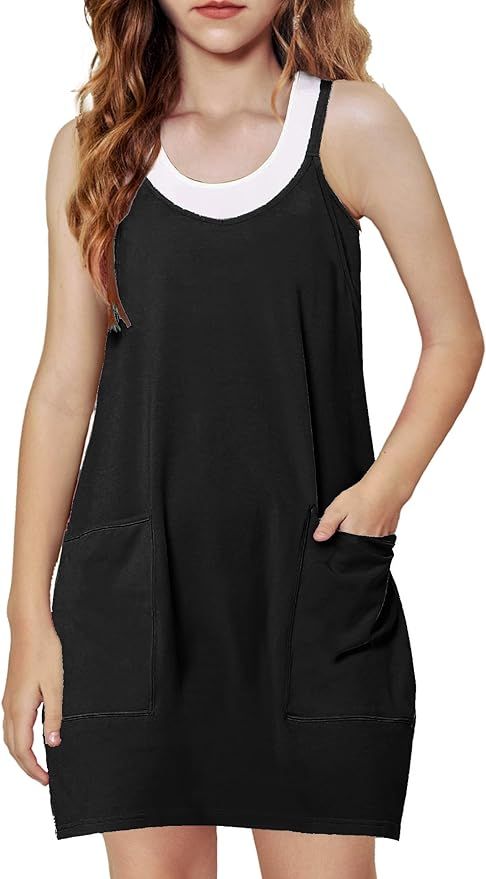 Arshiner Girls Dress with Shorts Casual Summer Spaghetti Straps One Piece Romper Dresses with Poc... | Amazon (US)