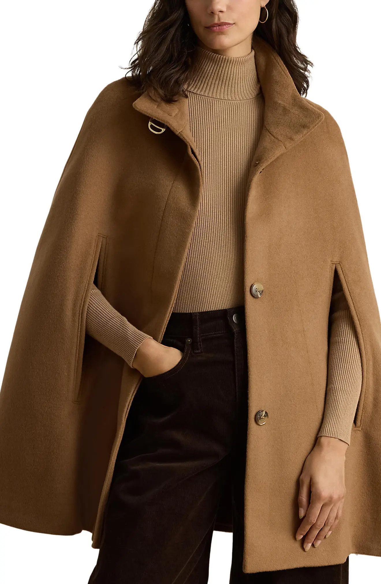 Lauren Ralph Lauren Wool Blend Cape in Black at Nordstrom, Size Medium | Nordstrom