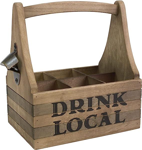 Stonebriar Drink Local Beer Caddy with Handle and Metal Bottle Opener, Large, Brown | Amazon (US)