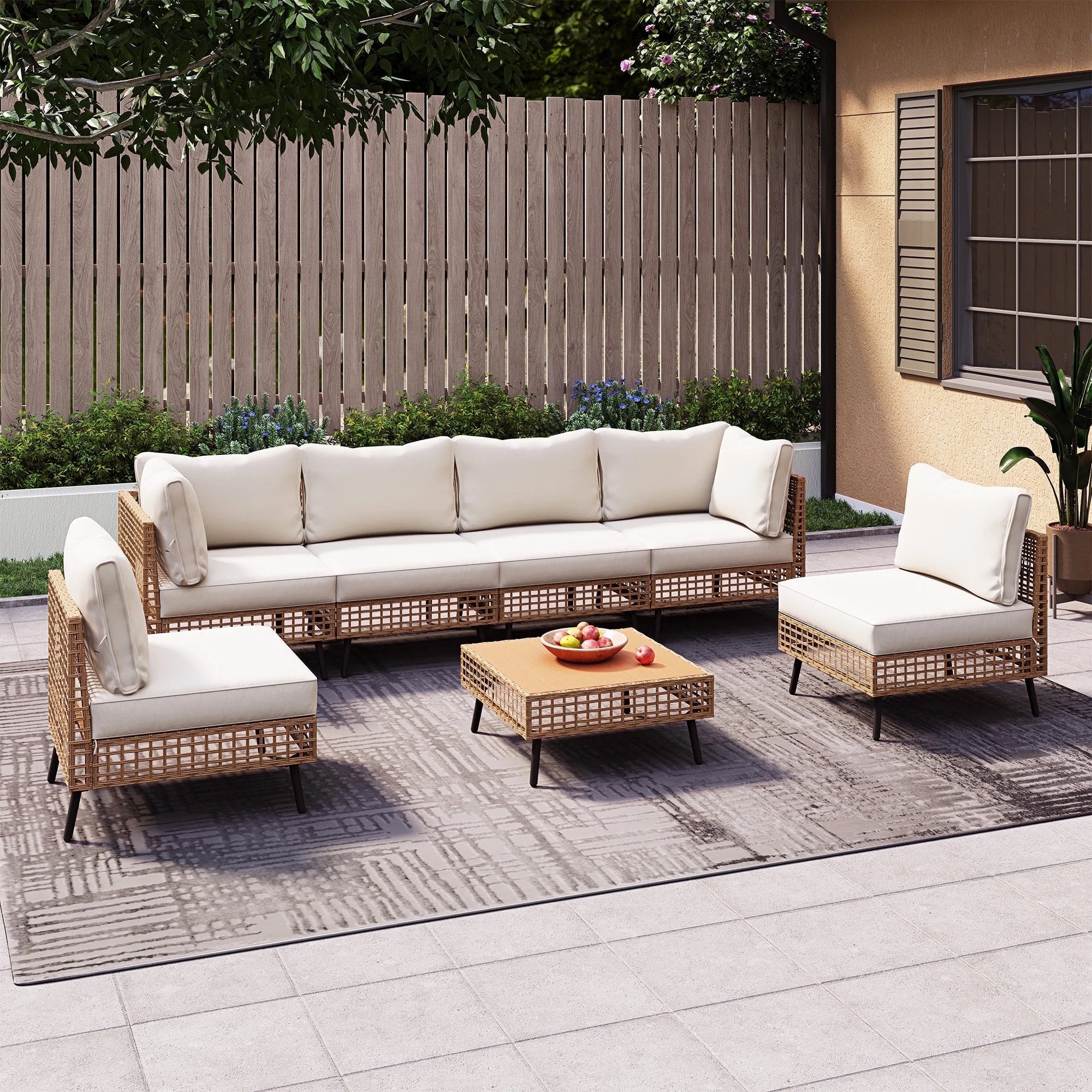 LAUSAINT HOME 7-Piece Outdoor Wicker Patio Furniture Conversation Set, Sectional Sofa with Cushio... | Walmart (US)