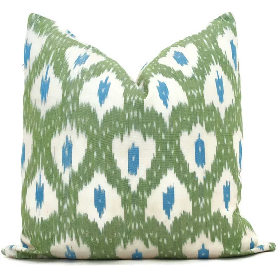 Schumacher Indio Ikat in Green Decorative Pillow Cover, Made to order, green and blue throw, toss... | Etsy (US)