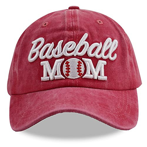 MANMESH HATT Baseball Mom Hat for Women, Funny Mother's Day Softball Accessories Team Gifts, Vintage Washed Distressed Embroidered Softball Mom Baseball Cap for Mama, Grandma Red | Amazon (US)