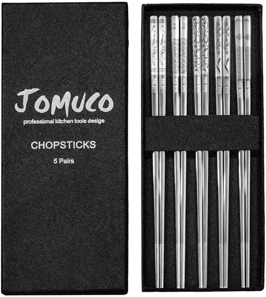 5 Pairs Stainless Steel Chopsticks JOMUCO Reusable Metal Chopsticks Dishwasher Safe Laser Engrave... | Amazon (US)