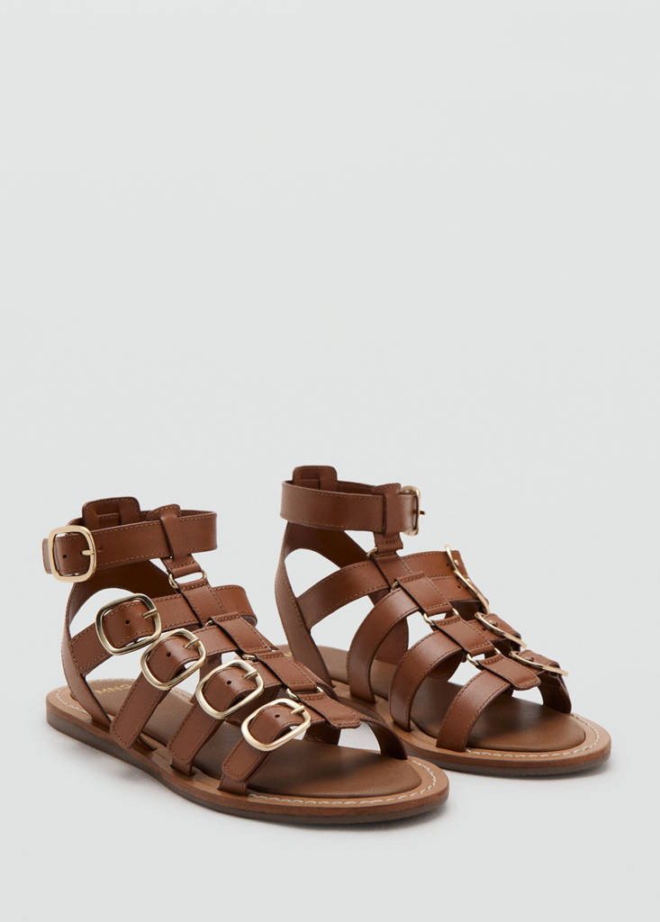 Leather sandal with straps and buckles leather - Woman - 6½ - MANGO | Mango (US/MX/AU)