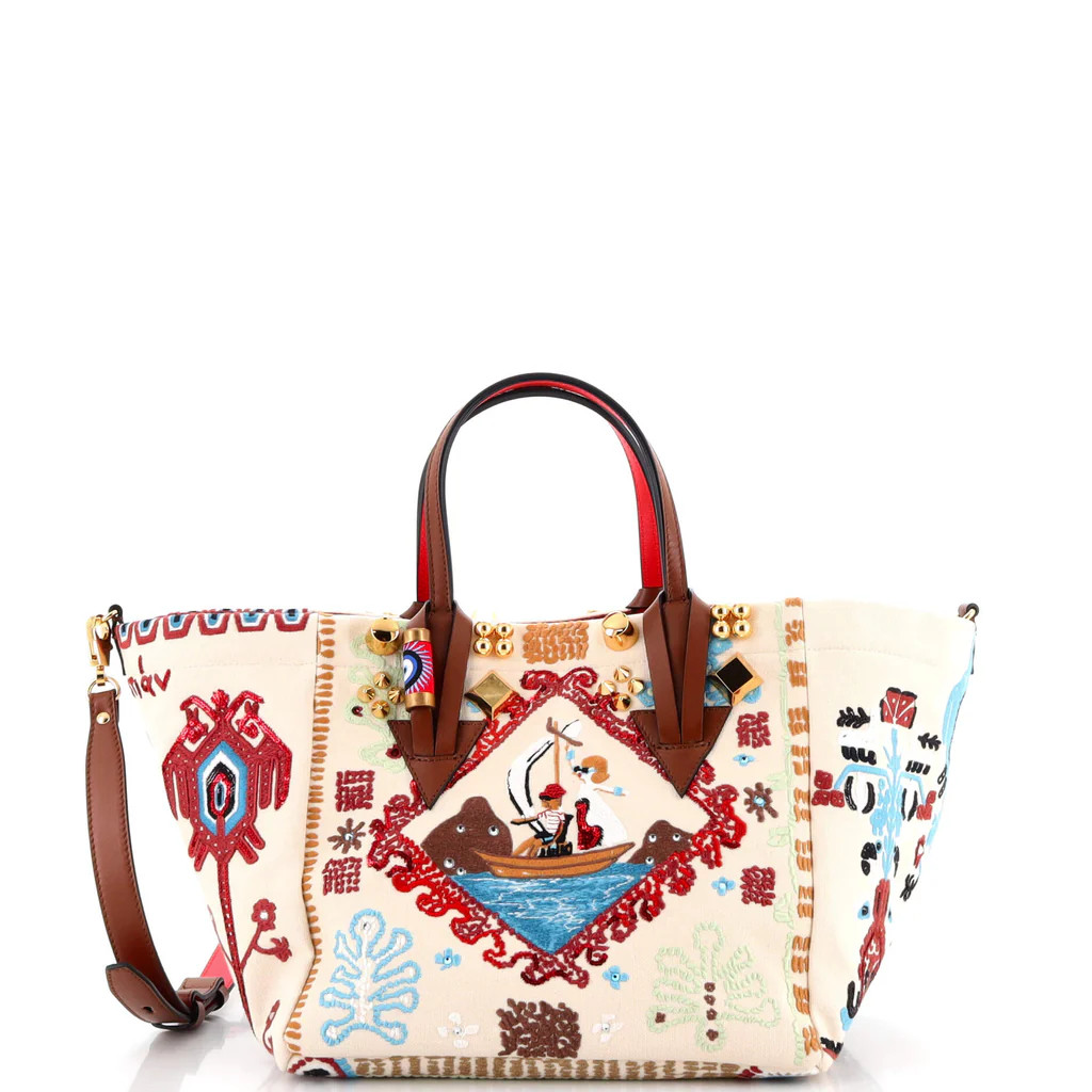 Christian Louboutin Caracaba Tote Embellished Canvas with Leather Small Multicolor 2787011 | Rebag