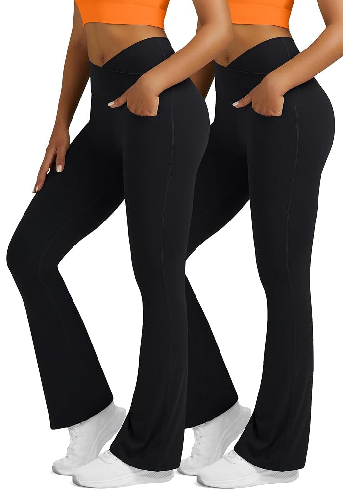 Flare Leggings for Women with Pockets 2pack High Waisted Crossover Flare Leggings Bootcut Yoga Pa... | Amazon (US)