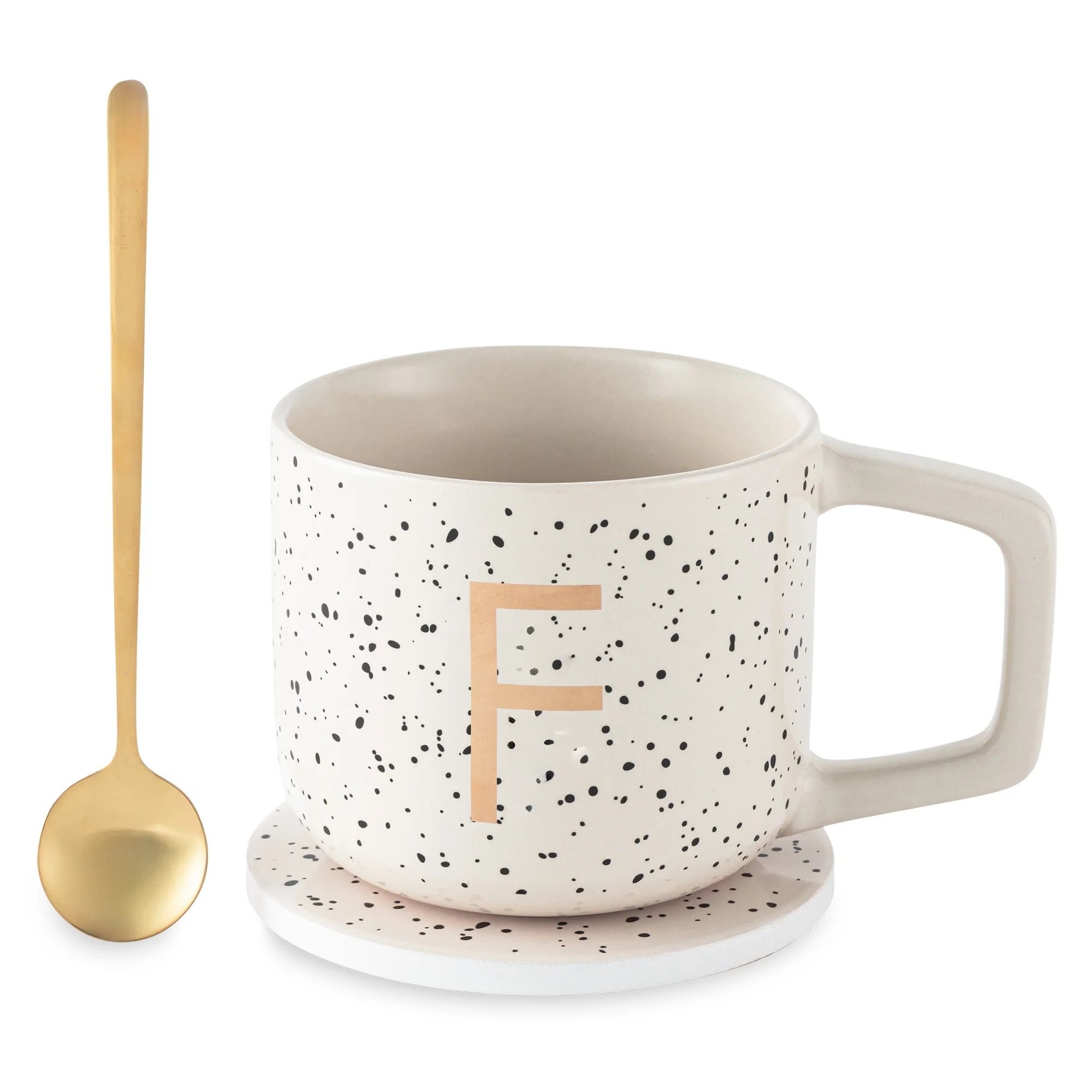Thyme & Table 13.5 fl oz Monogram F Stoneware Mug, Coaster and Stir Set | Walmart (US)