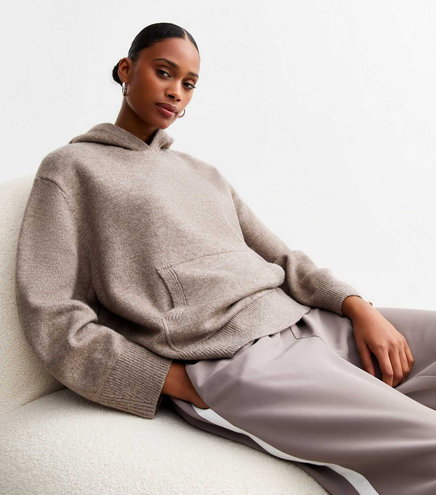 Mink Front Pocket Knit Hoodie | New Look | New Look (UK)