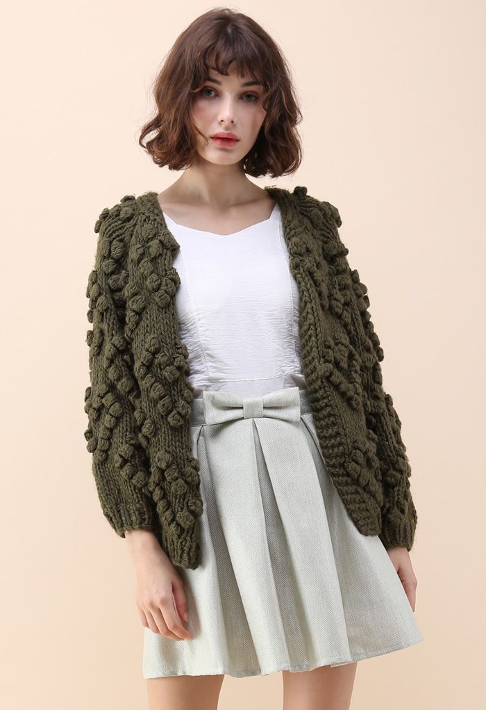 Knit Your Love Cardigan in Army Green | Chicwish
