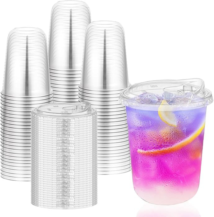 Clear Plastic Cups with Lids, 16 oz, 50 Pack Disposable Beverage Containers for Iced Coffee, Smoo... | Amazon (US)