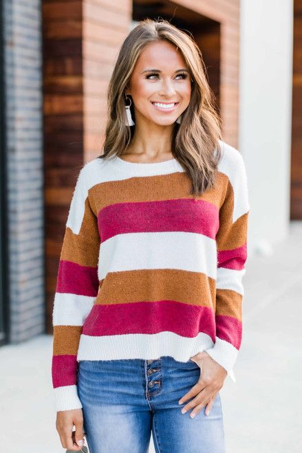 Tonight You're Perfect Burgundy Colorblock Sweater | The Pink Lily Boutique