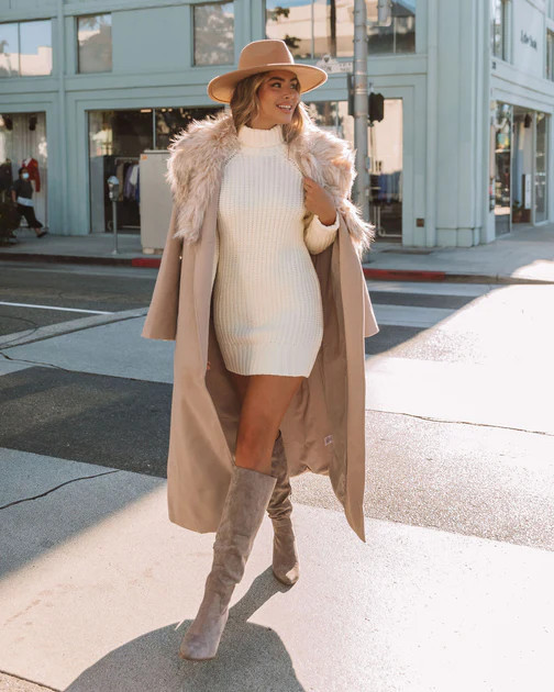 Hollyn Turtleneck Knit Sweater Dress - Cream - FINAL SALE | VICI