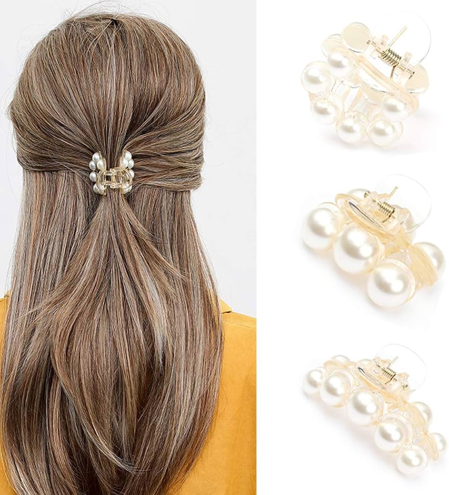 Brinie Hair Claw Clamps Champagne Pearl Hair Barrettes Medium Small Non Slip Clips Hair Accessori... | Amazon (CA)