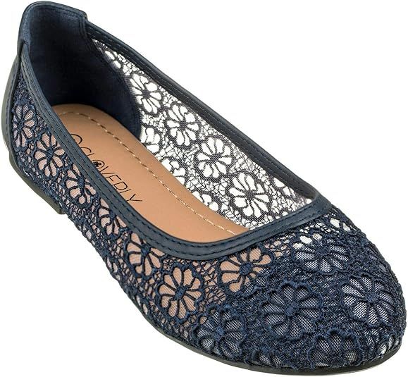 CLOVERLY Women's Ballet Shoe Floral Breathable Crochet Lace Ballet Flats | Amazon (US)