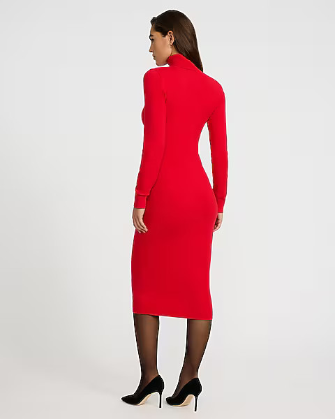Airy Soft Turtleneck Long Sleeve Midi Sweater Dress | Express