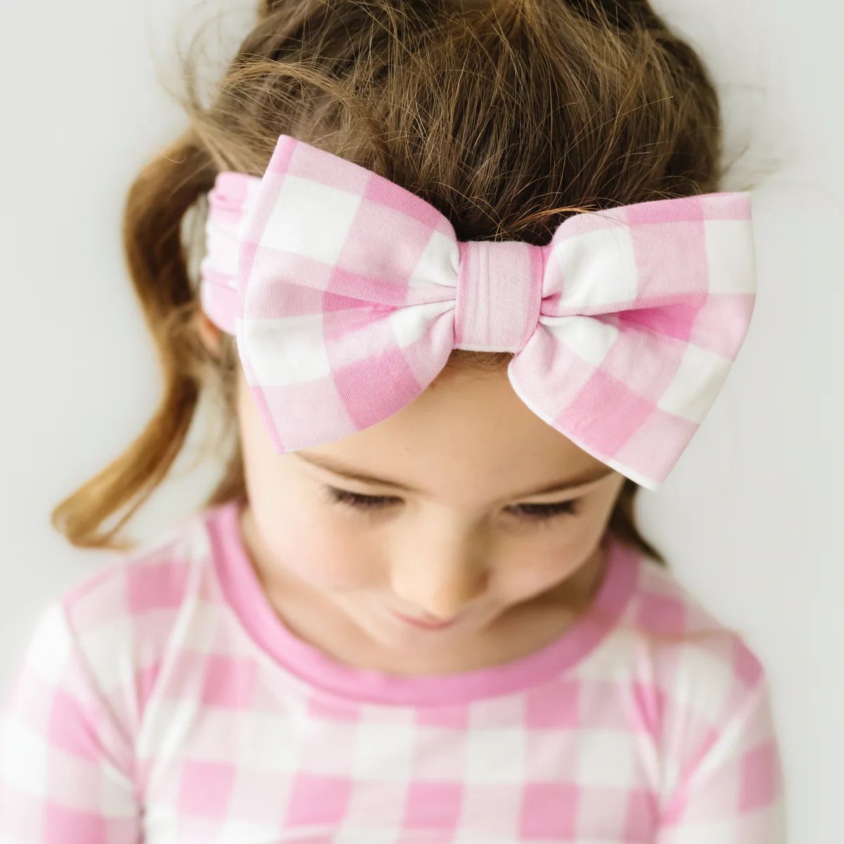 Pink Gingham Luxe Bow Headband | Little Sleepies
