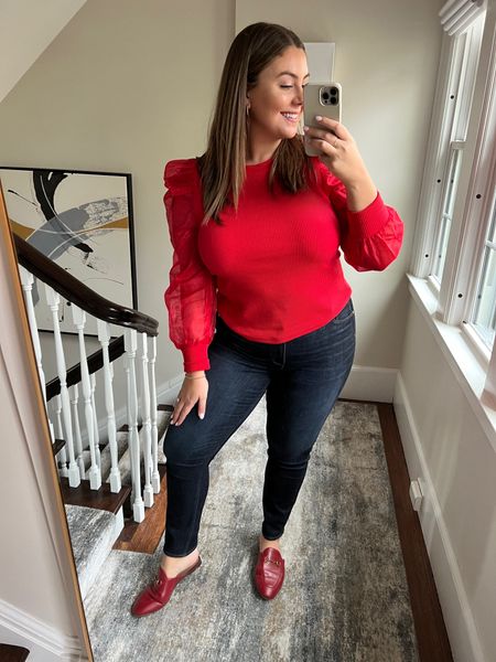 Holiday outfit inspo! Pop of red puff sleeve top with jeans. Sharing similar styles here! 

#LTKparties #LTKmidsize #LTKHoliday