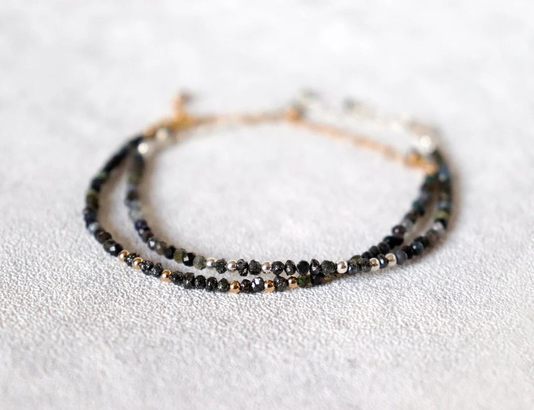 Skinny Black Diamond and Black Welo Opal Bracelet October - Etsy | Etsy (US)