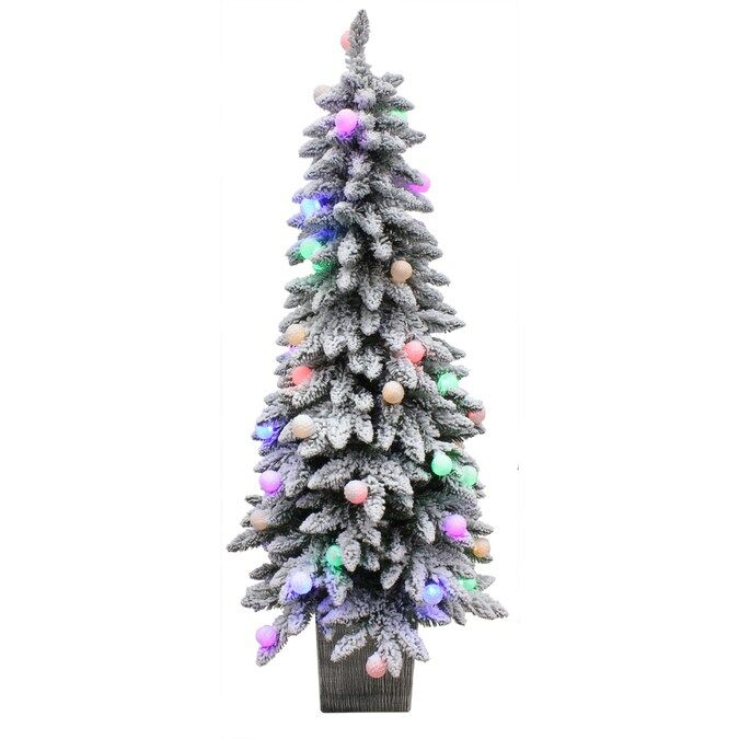 Holiday Living 5-ft Spruce Pre-Lit Traditional Slim Flocked Artificial Christmas Tree with 50 Con... | Lowe's