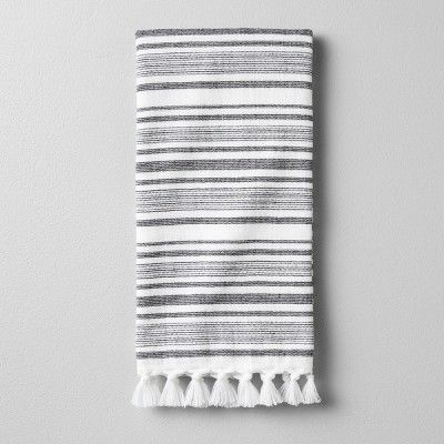 Hand Towel Engineered Stripe - True White / Ebony - Hearth & Hand™ with Magnolia | Target