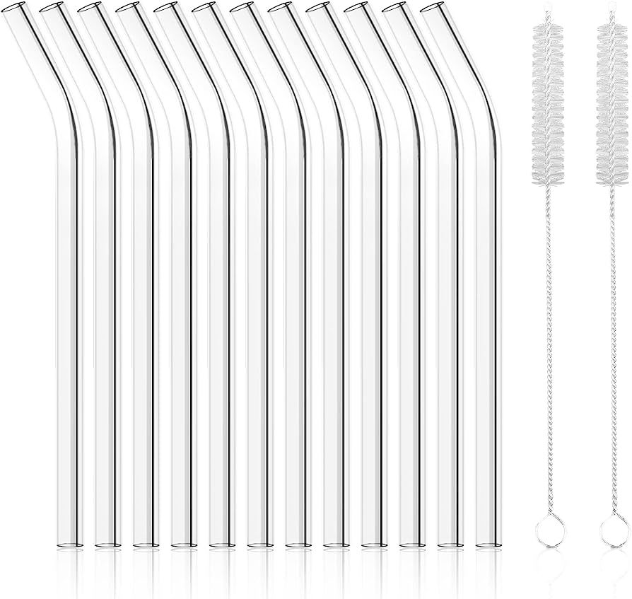 Antner 12 Pack Reusable Glass Straw, 8.5" x 10MM Bent Clear Glass Drinking Straws for Hot & Cold ... | Amazon (US)