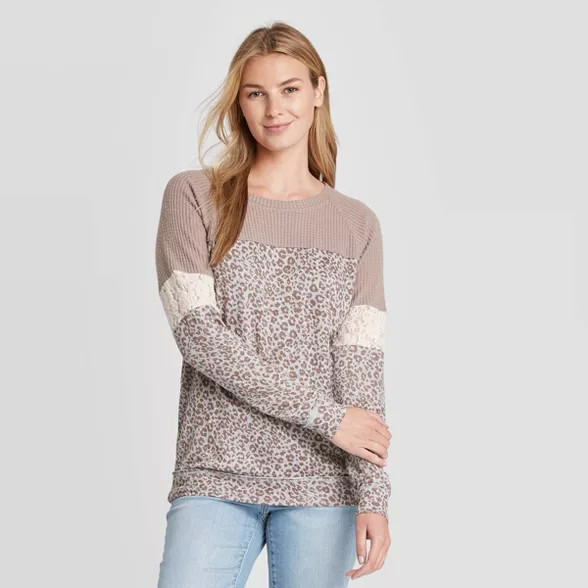 Women's Leopard Print Raglan Long Sleeve Blouse - Knox Rose™ Light Brown | Target