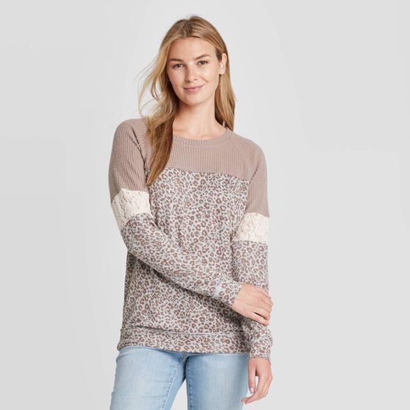 Women's Leopard Print Raglan Long Sleeve Blouse - Knox Rose™ Light Brown | Target