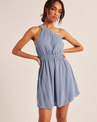 Women's Asymmetrical Scrunchie Strap Mini Dress | Women's | Abercrombie.com | Abercrombie & Fitch (US)