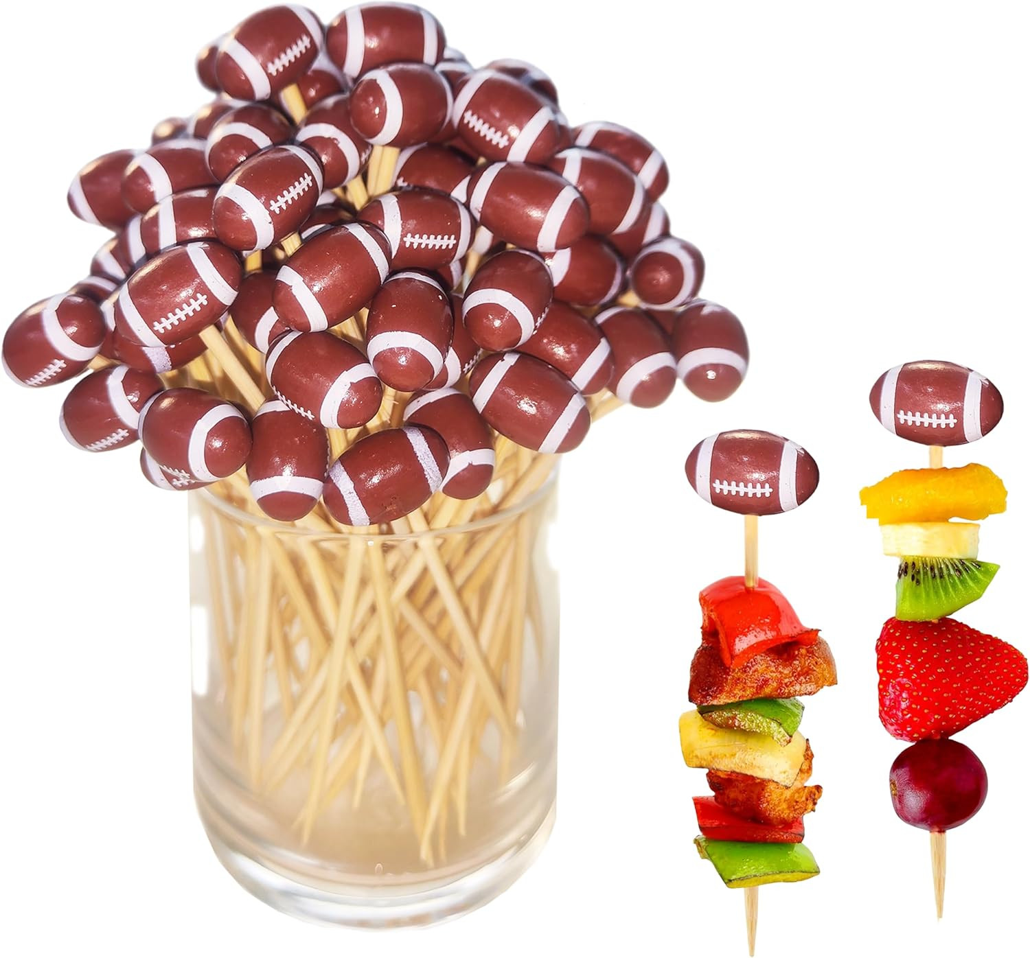 100 Pieces Football Cocktail Picks, 4.9 Inch Decorative Toothpicks for Appetizers, Long Bamboo To... | Amazon (US)