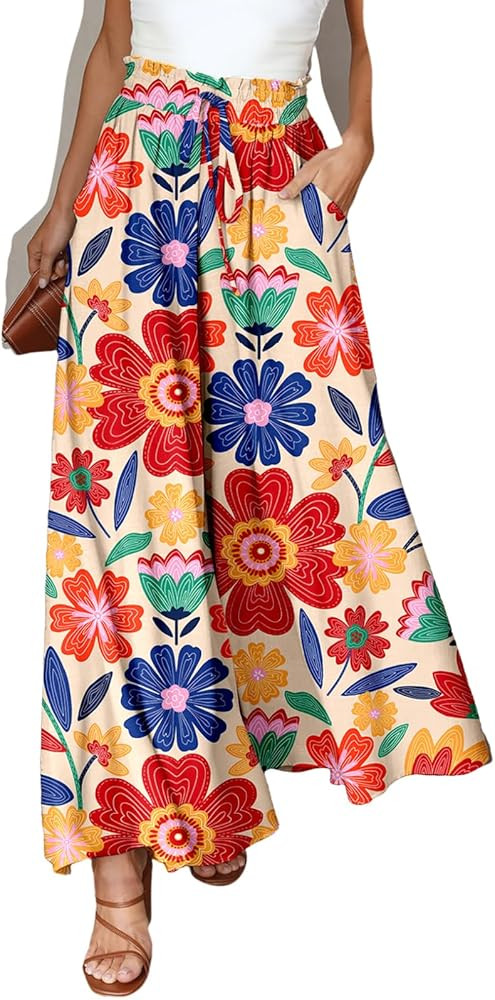 Dokotoo Pants for Women Casual Elastic Waist Wide Leg Pants with Pockets | Amazon (US)