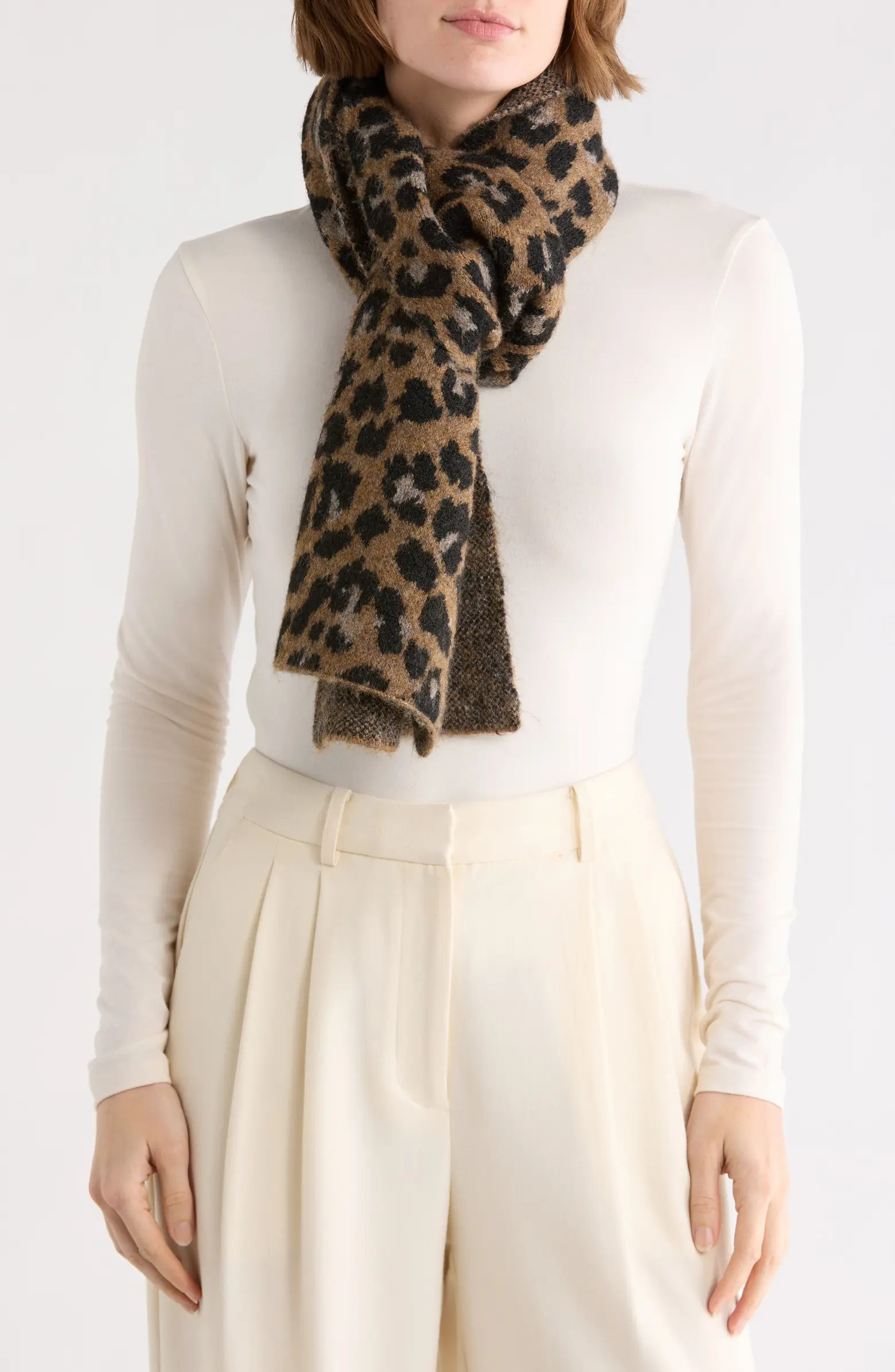 AllSaints Leopard Print Fuzzy Scarf | Nordstromrack | Nordstrom Rack