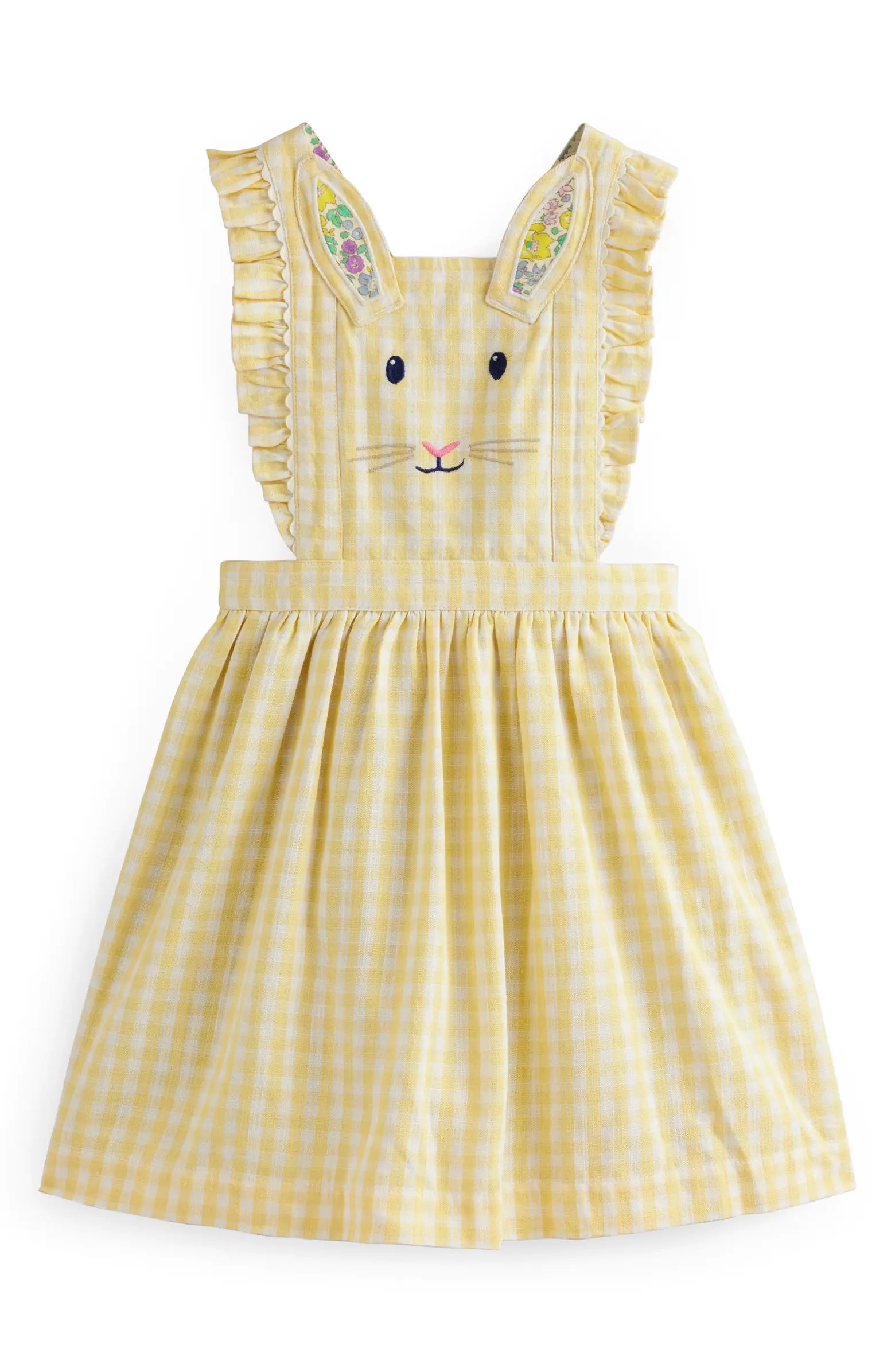 Mini Boden Kids' Bunny Embroidered Gingham Pinafore Dress | Nordstrom | Nordstrom
