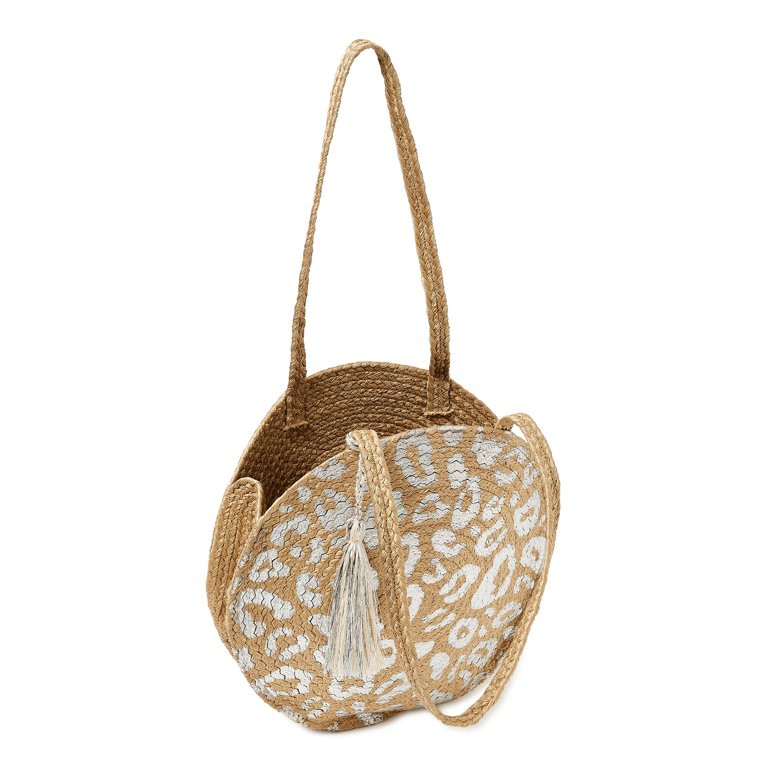 Magid Women's Metallic Leopard Print Beach Bag With Tassel - Walmart.com | Walmart (US)