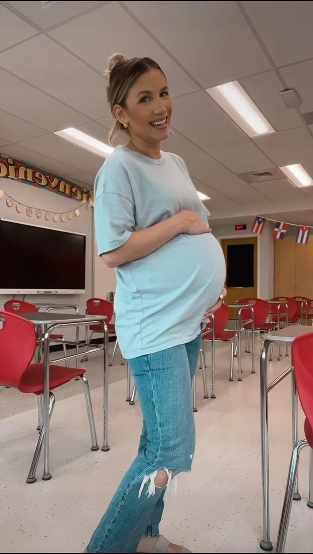 Only fitting to wear my fav basics on the last day of school!! 

Absolute favorite maternity jeans but I will say they are snug, so if you’re between sizes I’d size up! 

Oversized t shirt, boyfriend tee, distressed maternity jeans, double strap sandals, gold huggies, huggie earrings, maternity outfit inspo, pregnancy clothes 

#LTKstyletip #LTKunder100 #LTKbump