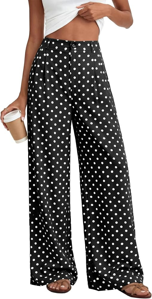 KIRUNDO Wide Leg Pants for Women 2026 Summer Flowy Polka Dot Trousers | Amazon (US)