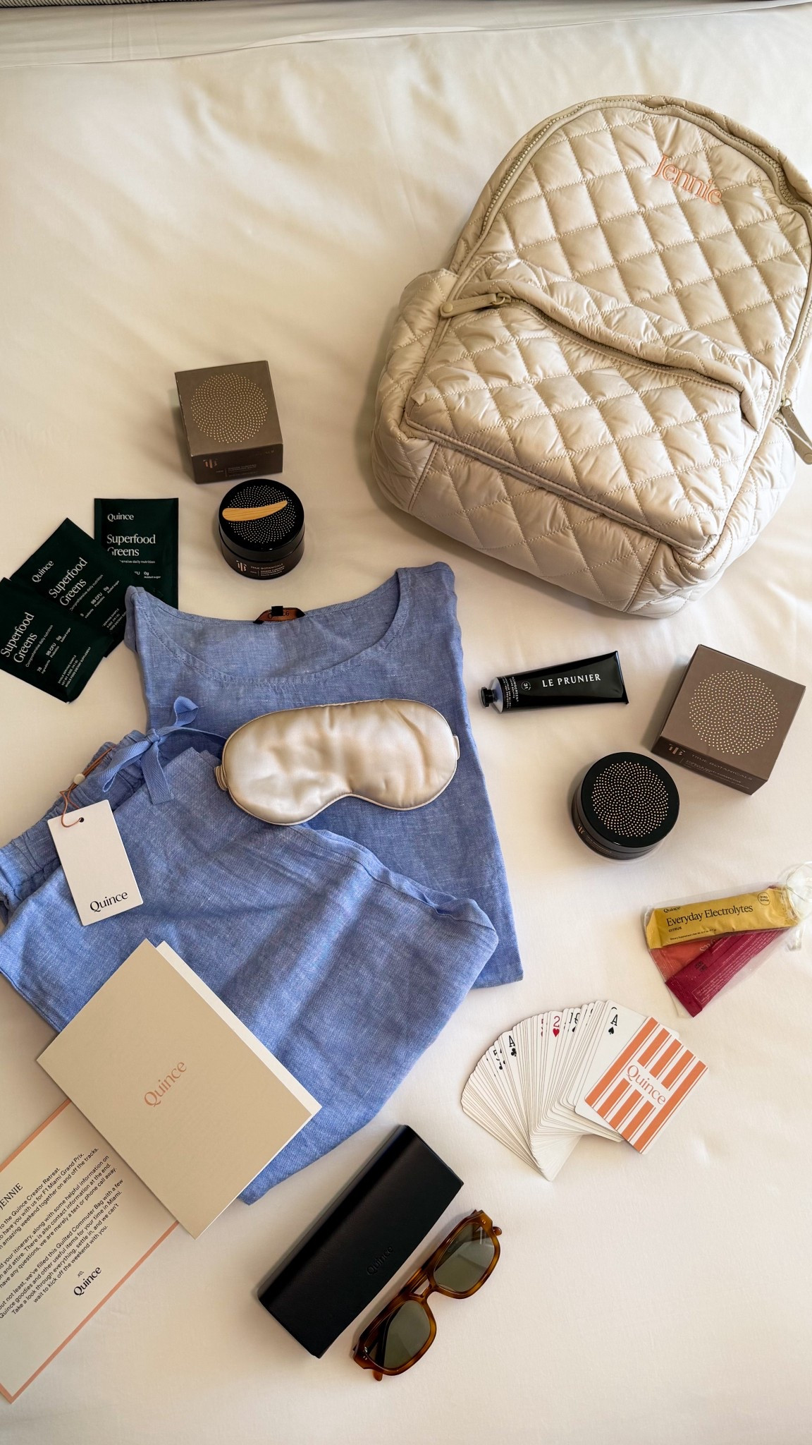 Walking into this setup felt like the best kind of “you’re here” moment 🤍 Quince put together the most thoughtful mix of pieces for our F1 Miami Grand Prix weekend…and it’s all things I’ll actually keep using.

The linen set is already my go-to for travel days and slow mornings, the quilted bag is perfect for throwing everything in and heading out, and the little details like the silk eye mask + everyday essentials just make it feel so elevated. It’s that balance of practical and beautiful that Quince always does so well.

So ready for a weekend of sunshine, racing, and really good outfits 🏁✨

Keywords: quince travel essentials, f1 miami style, brand trip packing, linen outfit set, travel outfit ideas, chic travel accessories, quilted bag, silk sleep mask, airport outfit, vacation style, neutral wardrobe, elevated basics, summer travel looks 

#LTKmomlife #LTKmorningroutine #LTKgrwm