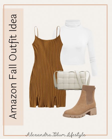 Amazon fall outfit ideas!! Cute brown mini dress, white turtle neck long sleeve cropped top, sock booties, and woven crossbody purse! Fall fashion! Fall trends! More fall outfits on my page!! 

#LTKitbag #LTKunder100 #LTKshoecrush