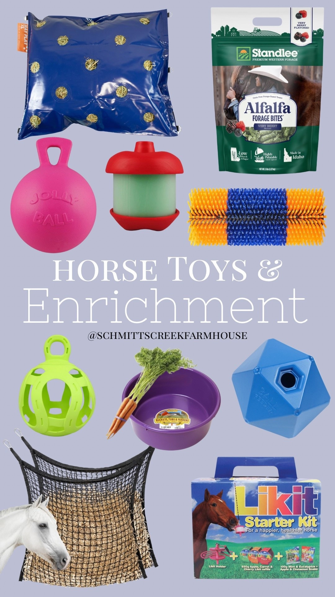 Horse Toys & Enrichment Ideas 🐴

Slow Hay Feeders | Jolly Ball | Scratching Post 