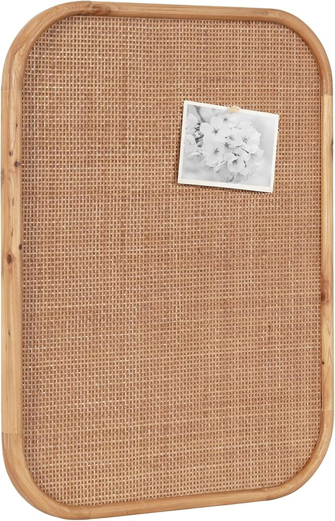 Kate and Laurel Planche Modern Rattan Wall Pinboard, 20 x 26, Natural Wood, Boho Rounded Rectangl... | Amazon (US)