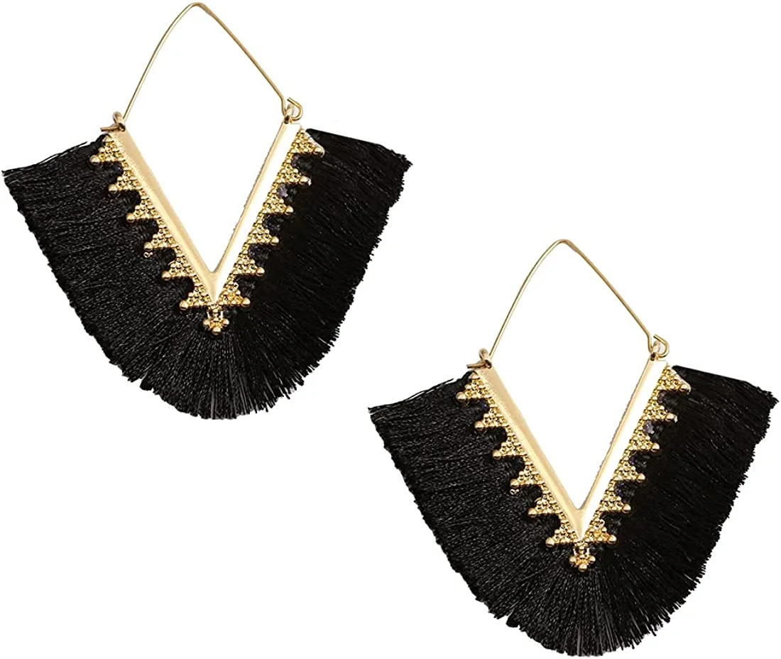 Statement Tassel Earrings, Delicate Bohemian V Shap Tassel Hoop Earring Elegant Fringe Drop Dangl... | Walmart (US)