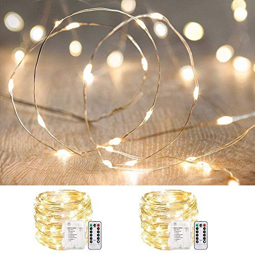 ANJAYLIA 2 Pack 33ft 100 LED Fairy Lights Battery Operated, Waterproof Twinkle String Lights, Copper | Amazon (US)