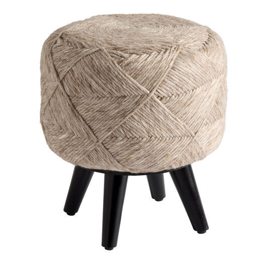 Roscoe Heathered Tan Wool Woven Geo Upholstered Ottoman by World Market | World Market