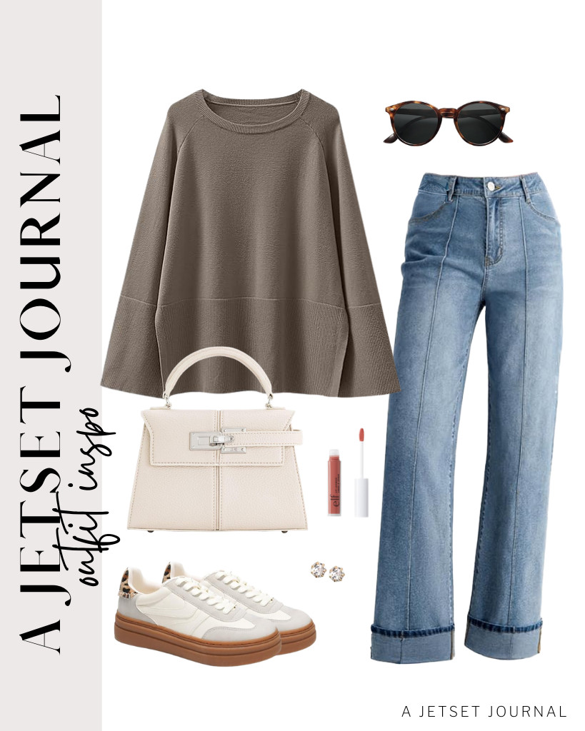 A combination of a coffee-colored oversized knit pullover and jeans is our third outfit. It is best worn with the Project Cloud platform sneakers and a top-handle bag. 

 #LTKSeasonal #LTKSaleAlert #LTKTravel