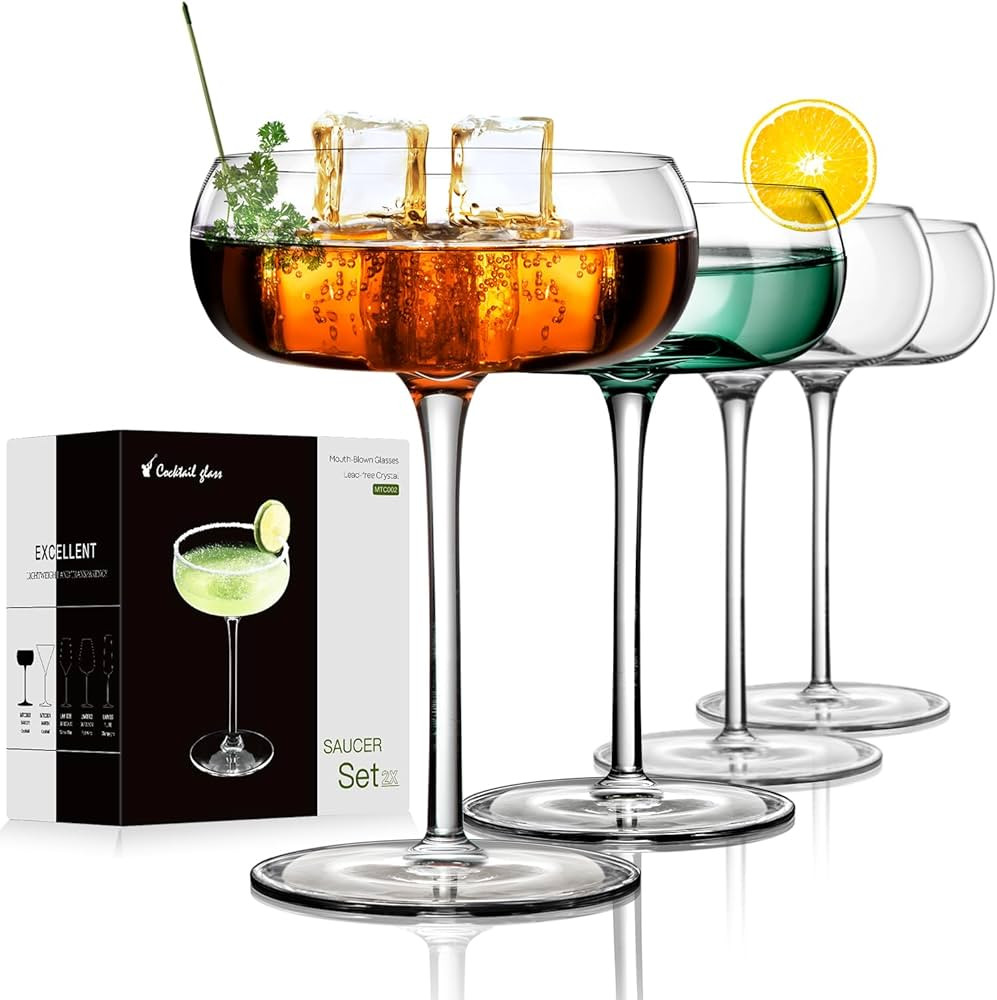 Round Coupe Glasses Unique Martini Glasses Set of 4, 8 oz Hand Blown Fancy Champagne Coupe Cockta... | Amazon (US)