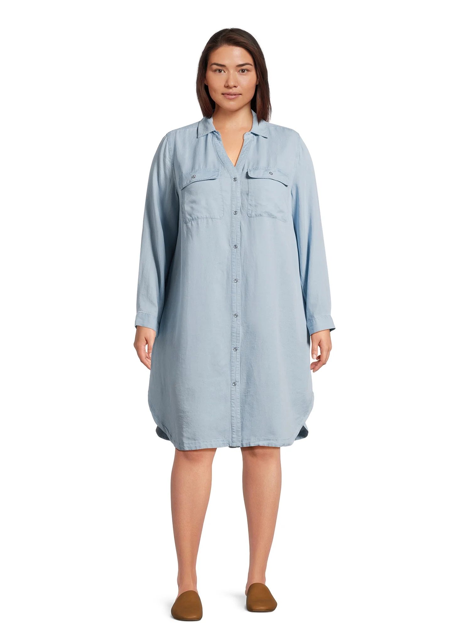 Terra & Sky Women’s Plus Size Shirtdress with Long Sleeves | Walmart (US)