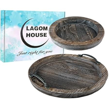 Romadedi Rustic Wooden Tray Candle Holder - Small Decorative Plate Pillar Candle Tray Wood for Farmh | Amazon (US)