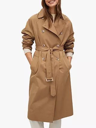 Mango Water Repellent Trench Coat, Medium Brown | John Lewis (UK)